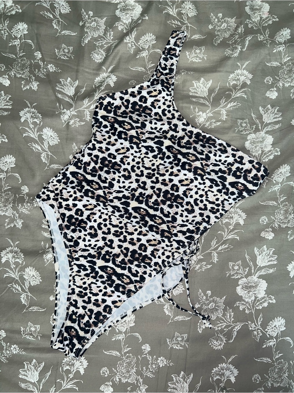SHEIN Leopard Print Asymmetric One-Shoulder One-Piece Swimsuit, Size XL